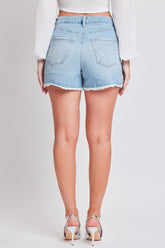 YMI Jeanswear Distressed Frayed Hem Denim Shorts OutfitFlow